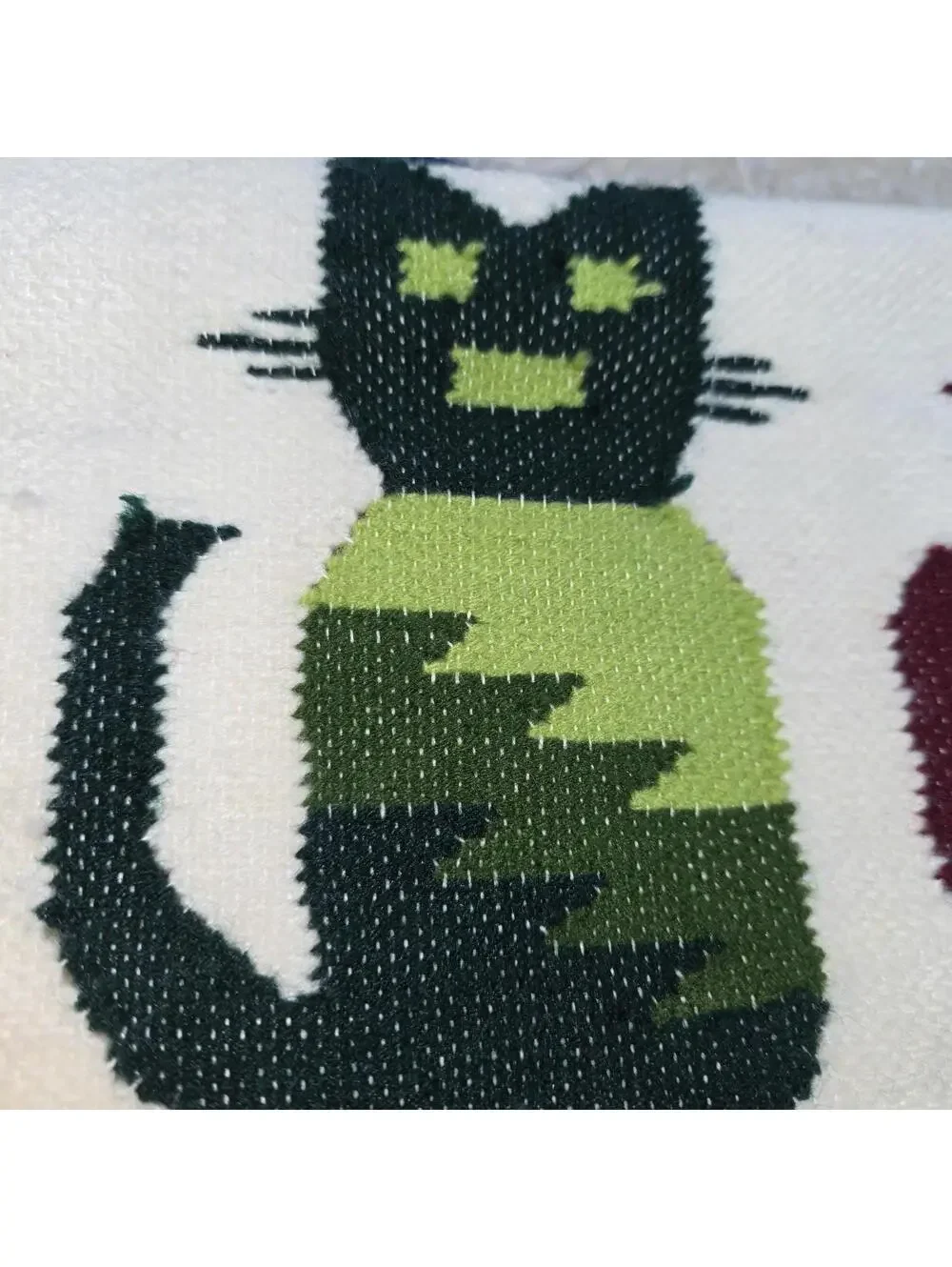 Handwoven Wool Rug with Colorful Cat Motif
